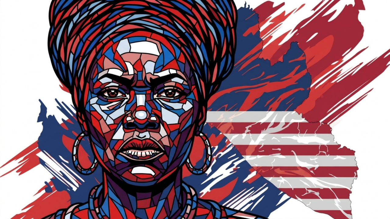 Debater portrait — fierce mosaic with Liberia flag map